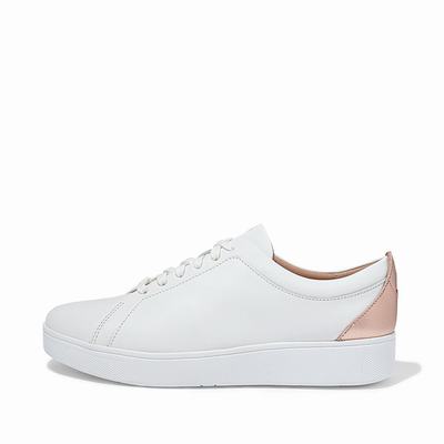 Fitflop Women's RALLY Metallic Backtab Leather Sneakers - White Rose Gold, AM8096374